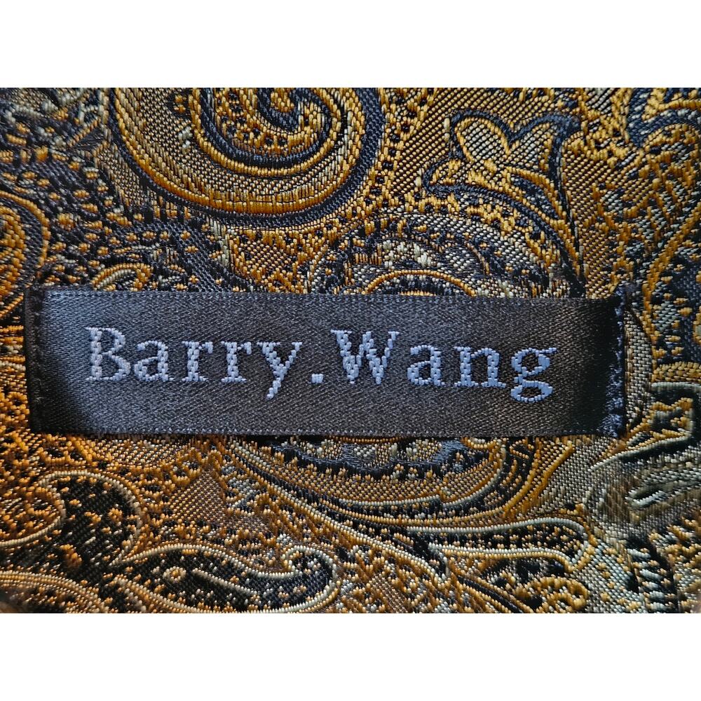 Barry Wang Mens 2XL Gold Black Paisley Silk Blend Button Front Dress Shirt - Picture 3 of 10